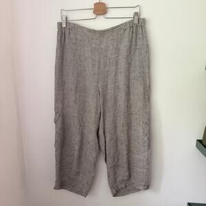 Flax Linen Gingham Check Crop Pants
